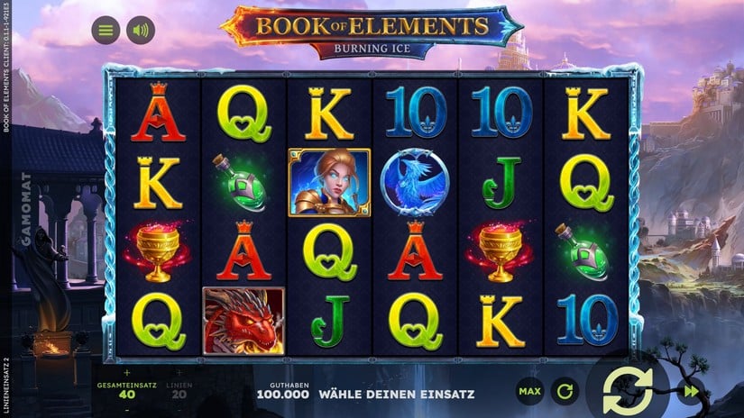 Book of Elements slot screen 1