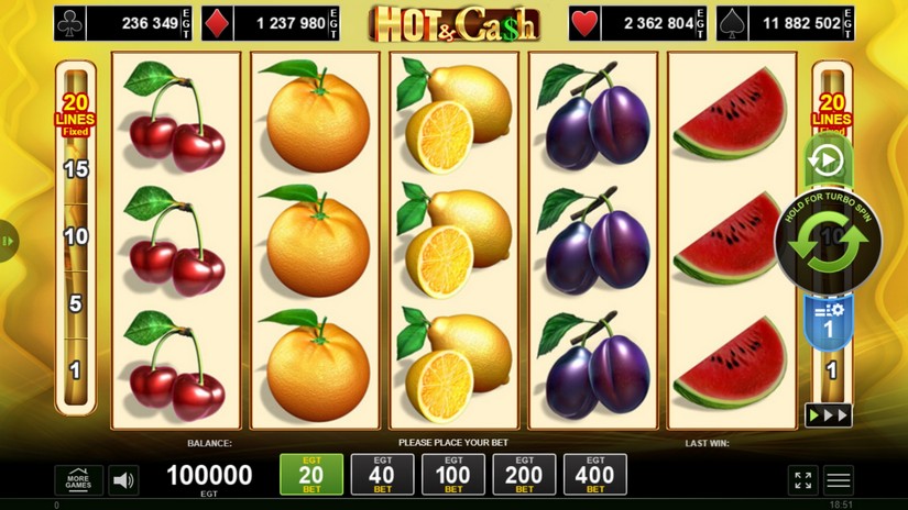 Hot & Cash slot screen 1
