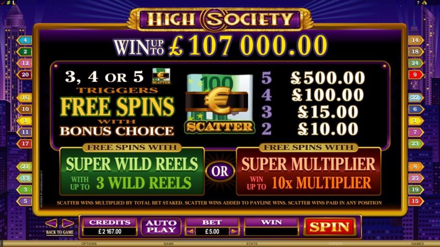 High Society slot screen 3
