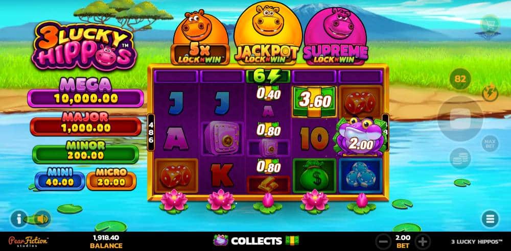 3 Lucky Hippos slot features
