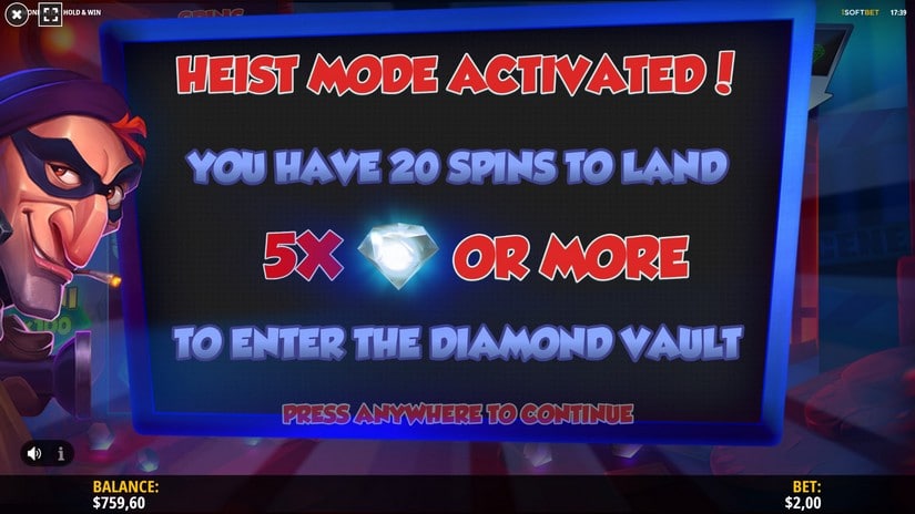 Diamond Heist Hold & Win slot screen 7