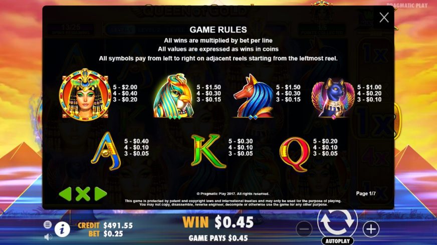 Queen of Gold slot screen 2