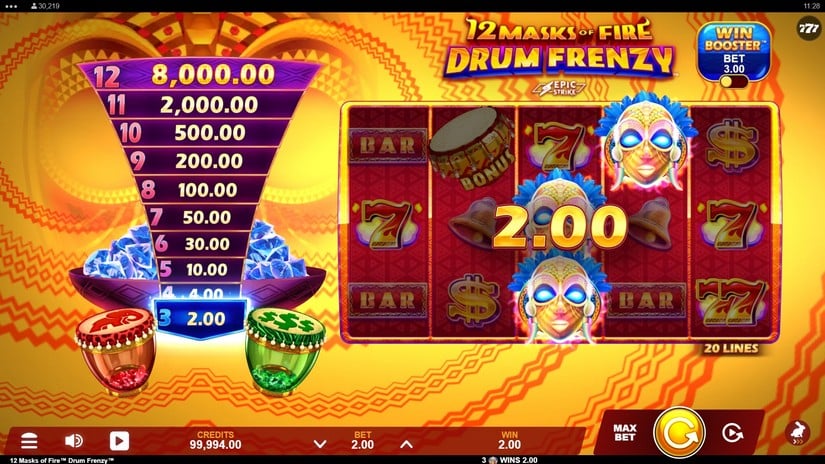 12 Masks of Fire Drum Frenzy slot screen 2