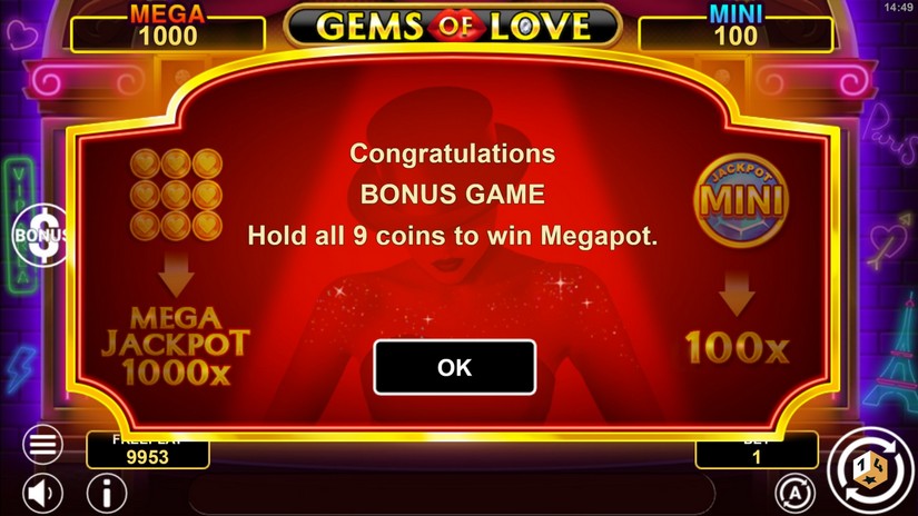Gems Of Love Hold And Win slot screen 3