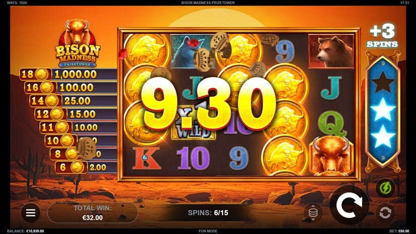 Bison Madness PrizeTower slot screen 4