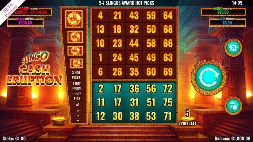 Slingo Cash Eruption slot screen 1