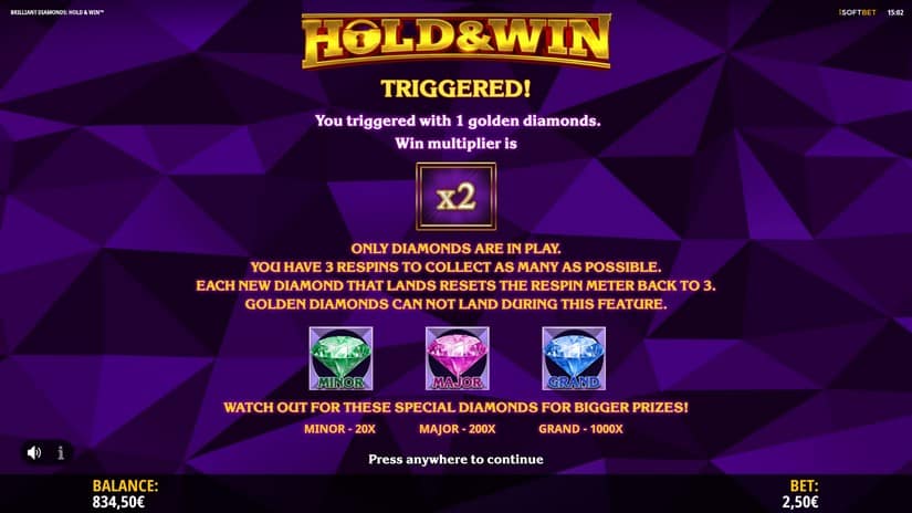 Brilliant Diamonds: Hold & Win slot screen 5