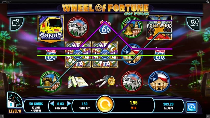 Wheel of Fortune on tour slot screen 3