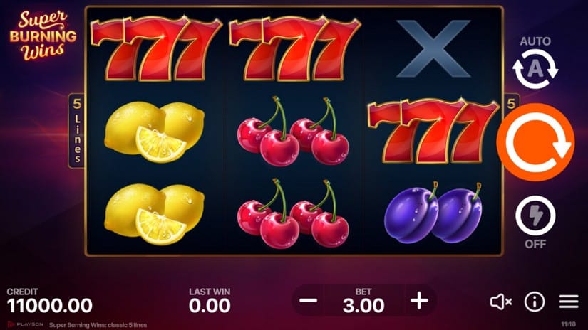 Super Burning Wins: classic 5 lines slot screen 1