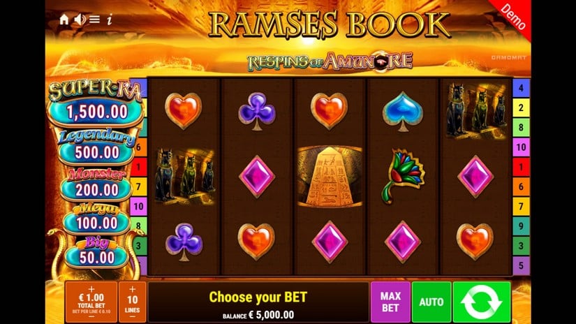 Ramses Book Respins of Amun Re slot screen 1
