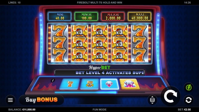 Firebolt Multi 7s Hold and Win slot screen 1