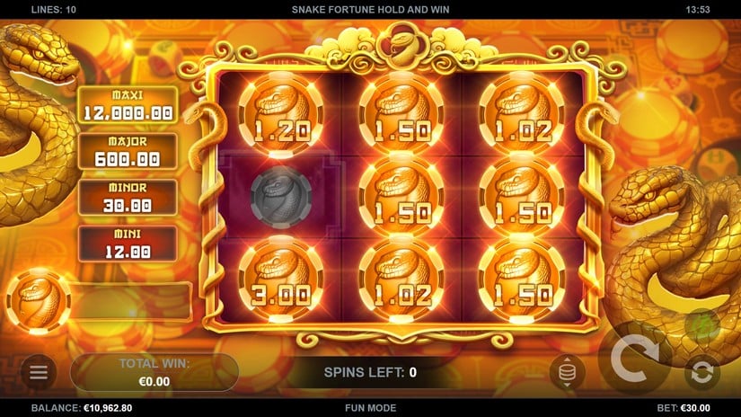 Snake Fortune Hold and Win slot screen 4