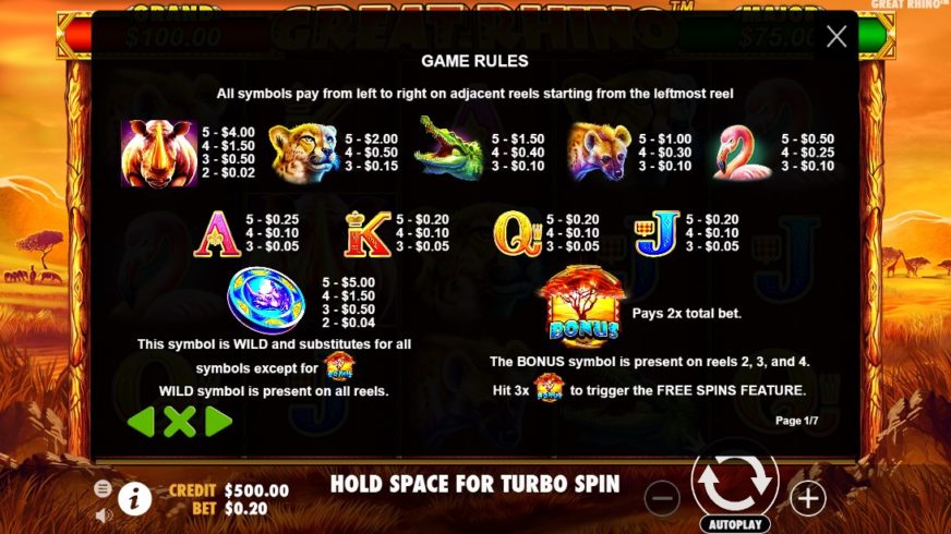 Great Rhino slot screen 2