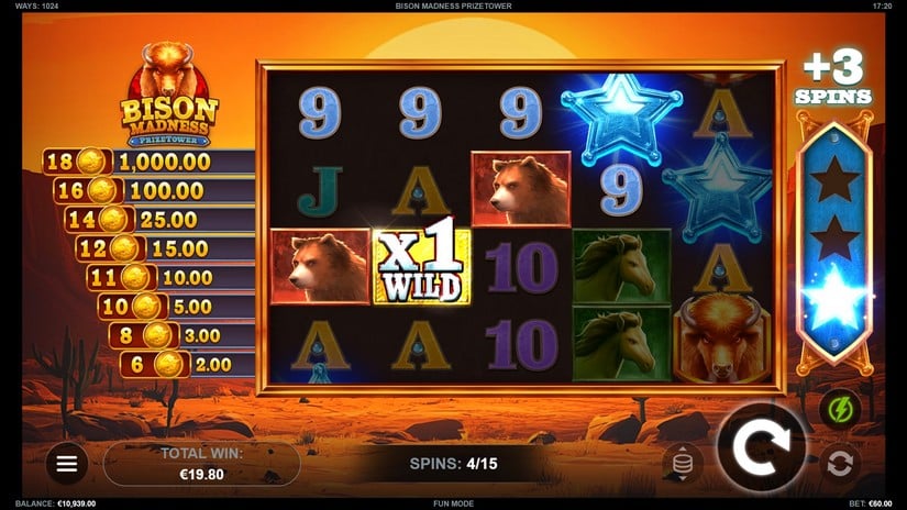 Bison Madness PrizeTower slot screen 3