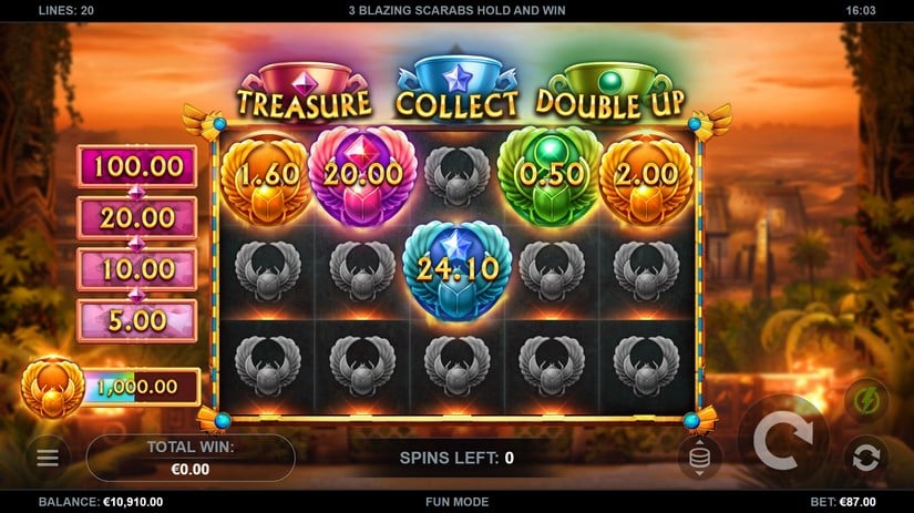 3 Blazing Scarabs Hold and Win slot screen 3