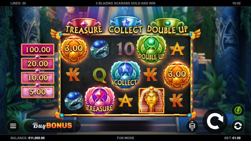 3 Blazing Scarabs Hold and Win slot screen 1
