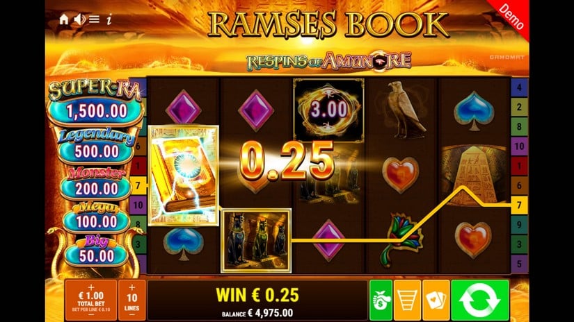 Ramses Book Respins of Amun Re slot screen 3