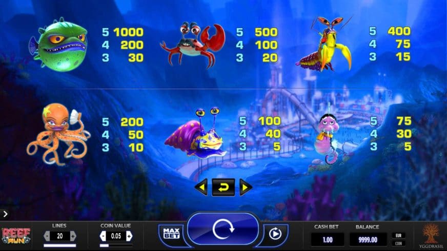 Reef Run slot screen 2