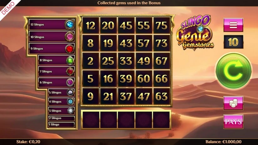 Slingo Genie Gemstones slot screen 1