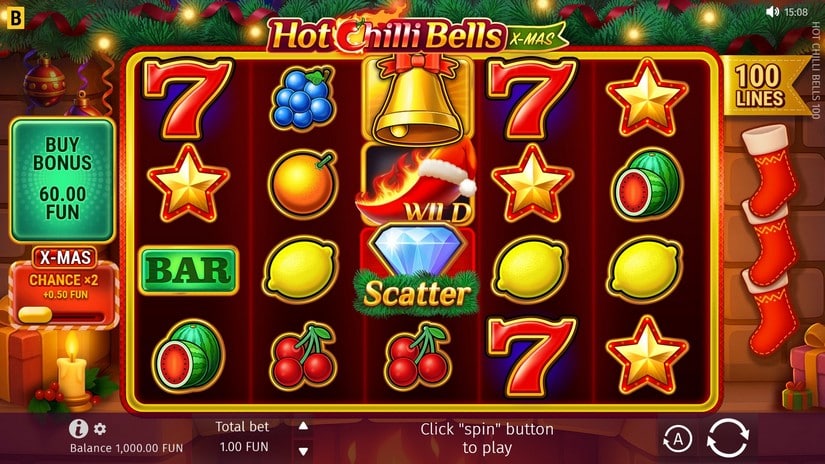 Hot Chilli Bells 100 Xmas slot screen 1