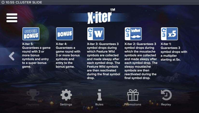 Cluster Slide slot screen 10