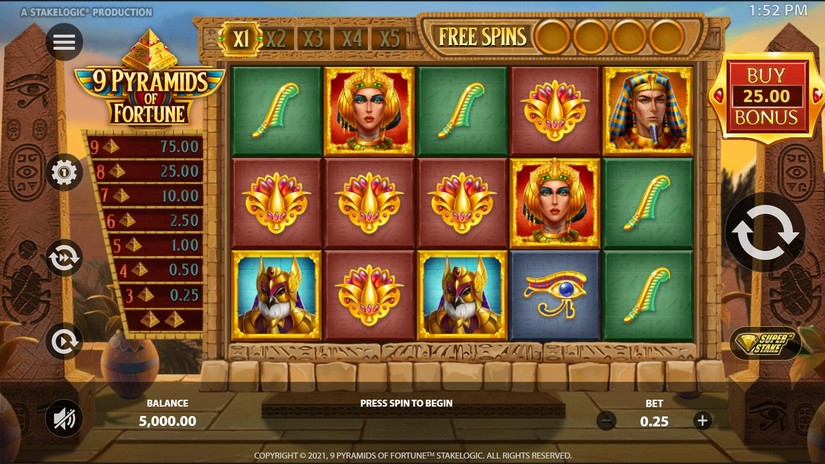 9 Pyramids of Fortune slot screen 1