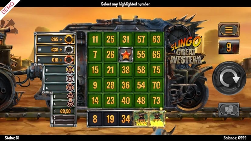 Slingo Great Western slot screen 2
