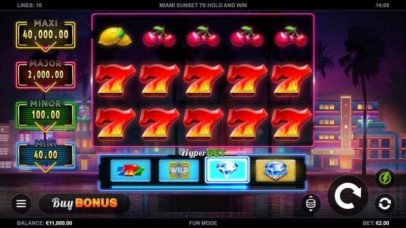 Miami Sunset 7s Hold and Win slot screen 1
