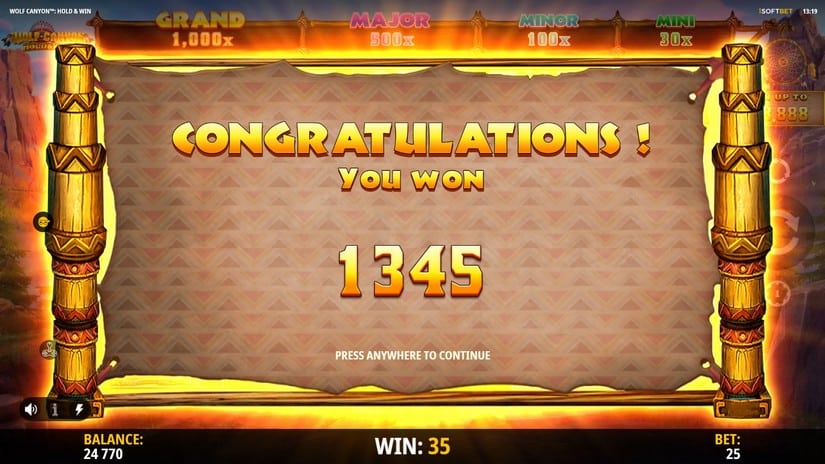 Wolf Canyon Hold & Win slot screen 9