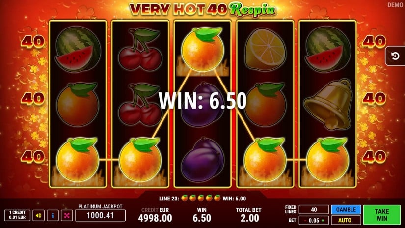 Very Hot 40 Respin slot screen 2
