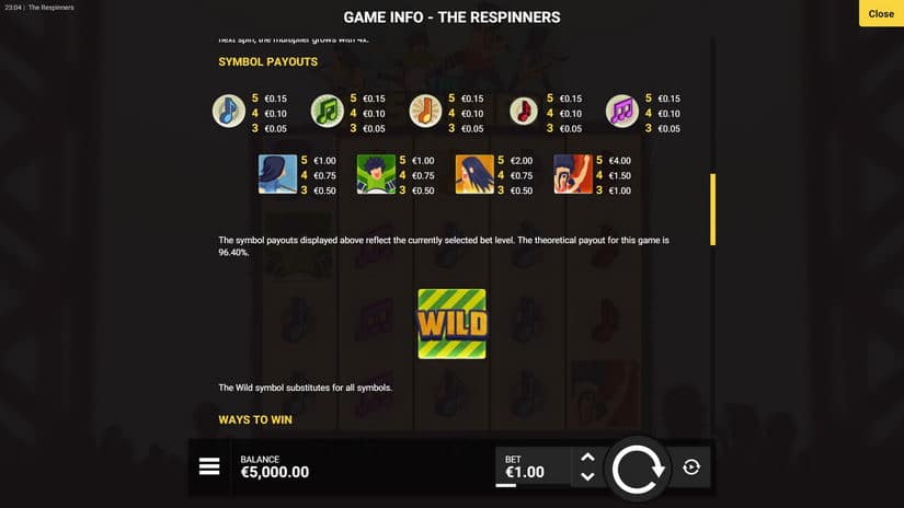 The Respinners slot screen 2
