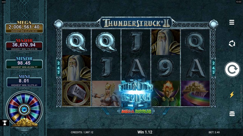 Thunderstruck II Mega Moolah slot screen 2