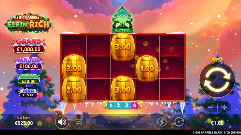 3 Big Barrels Elfin’ Rich slot screen 3