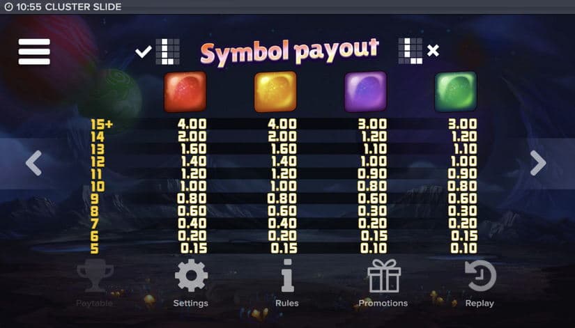 Cluster Slide slot screen 9