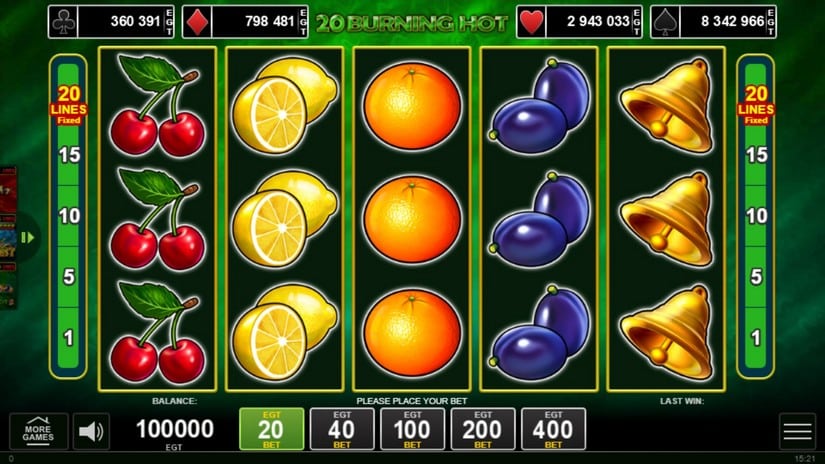 20 Burning Hot slot screen 1