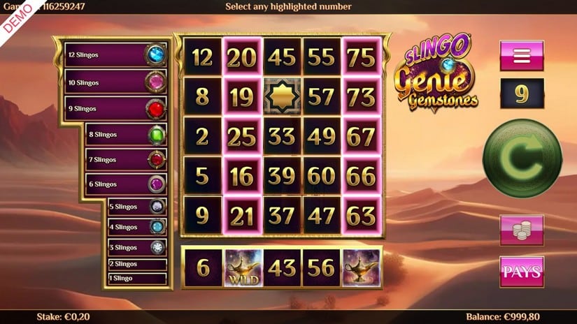 Slingo Genie Gemstones slot screen 2