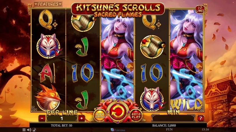 Kitsune’s Scrolls Sacred Flames slot screen 1
