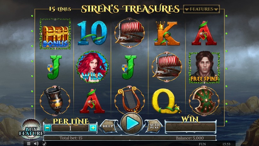 Sirens Treasures 15 Lines Edition slot screen 1