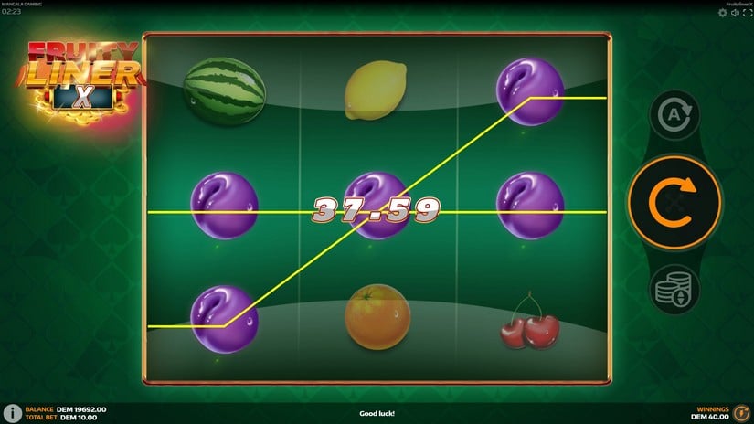 Fruityliner X slot screen 3