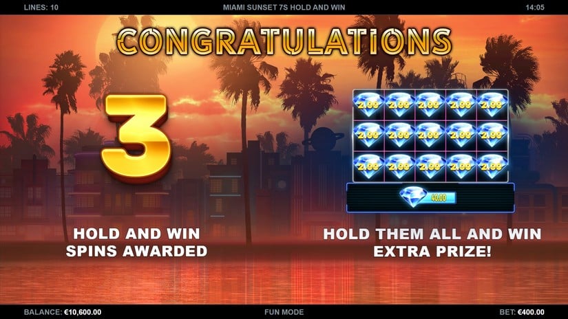 Miami Sunset 7s Hold and Win slot screen 2
