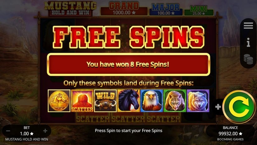 Mustang Hold and Win slot screen 3