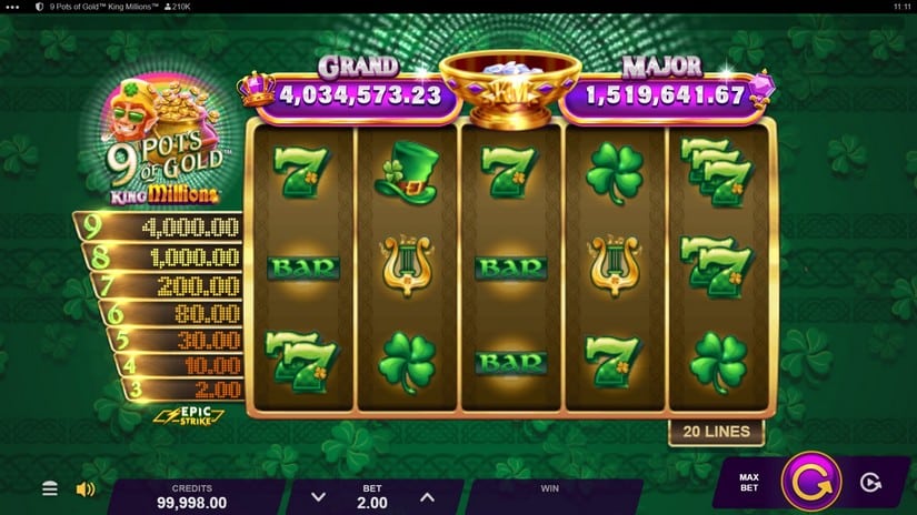9 Pots of Gold King Millions slot screen 1