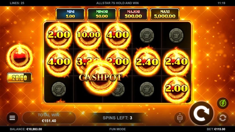 AllStar 7s Hold and Win slot screen 6