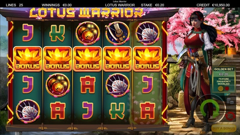 Lotus Warrior slot screen 2