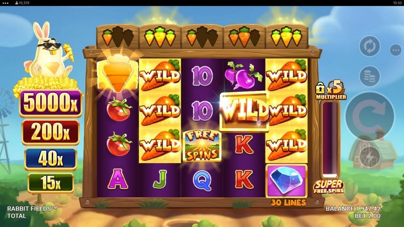 Rabbit Fields slot screen 2