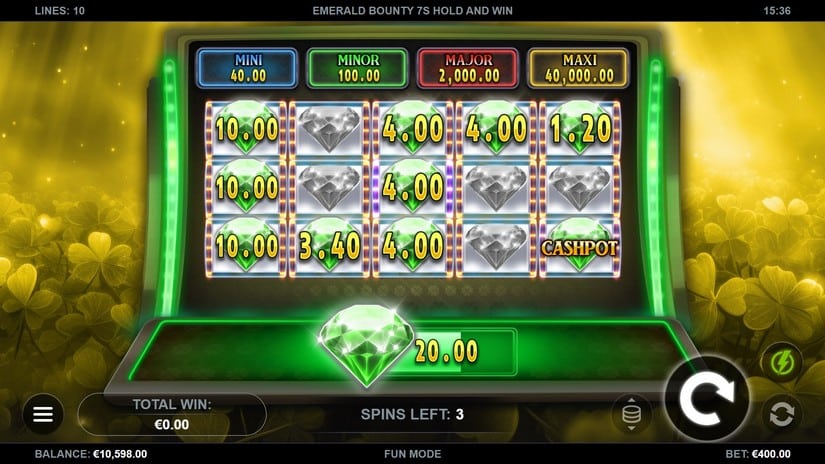 Emerald Bounty 7s Hold and Win slot screen 3