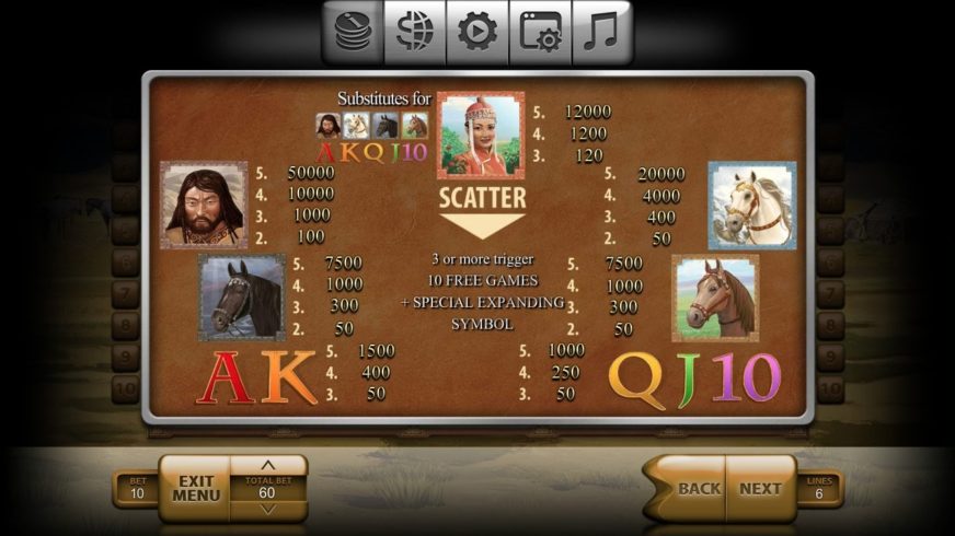 Mongol Treasures slot screen 3