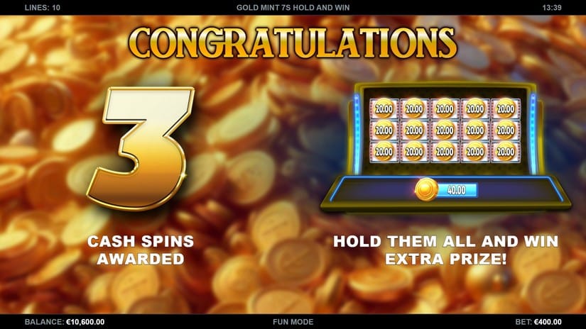 Gold Mint 7s Hold and Win slot screen 2