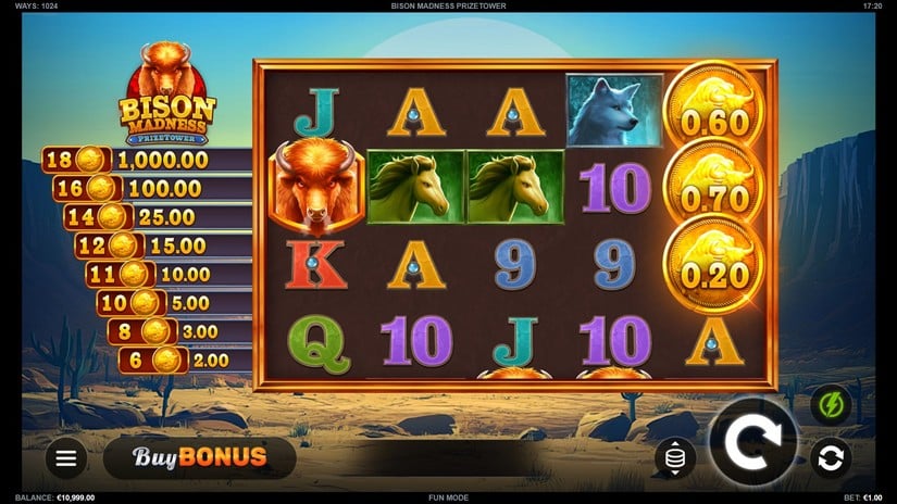 Bison Madness PrizeTower slot screen 1