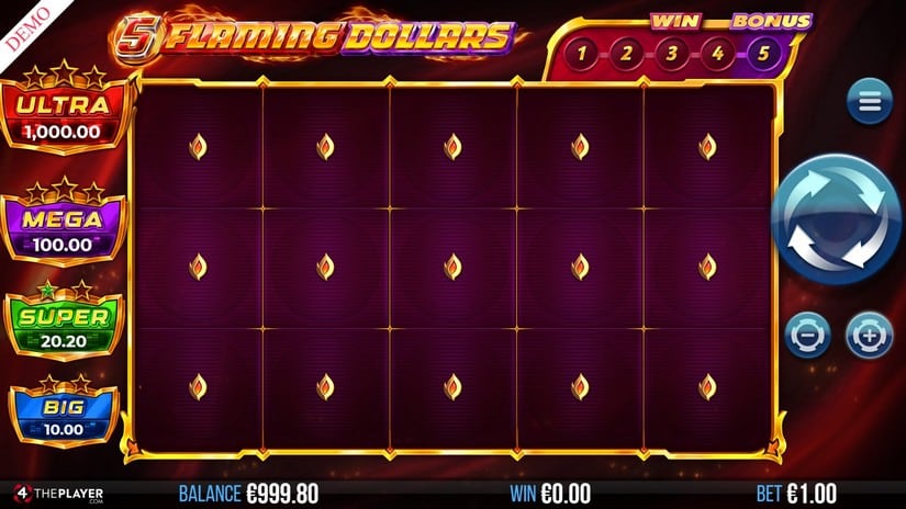5 Flaming Dollars slot screen 1